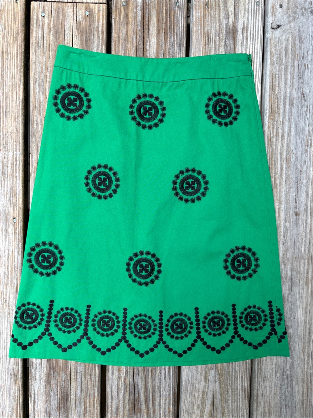 Boden Kelly Green Black Embroidered A Line Skirt Office Chic WG304 Size 2R